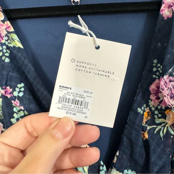 LC Lauren Conrad Floral Waffle Wrap Tie Ruffle Maxi Dress Navy Blue 4X Plus NWT - Picture 6 of 12